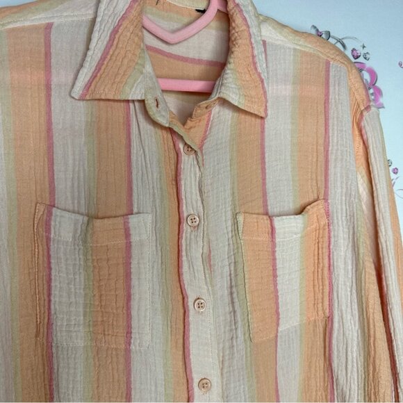 Button up creamsicle striped cream orange soft buttery top comfy oversized - Picture 6 of 11